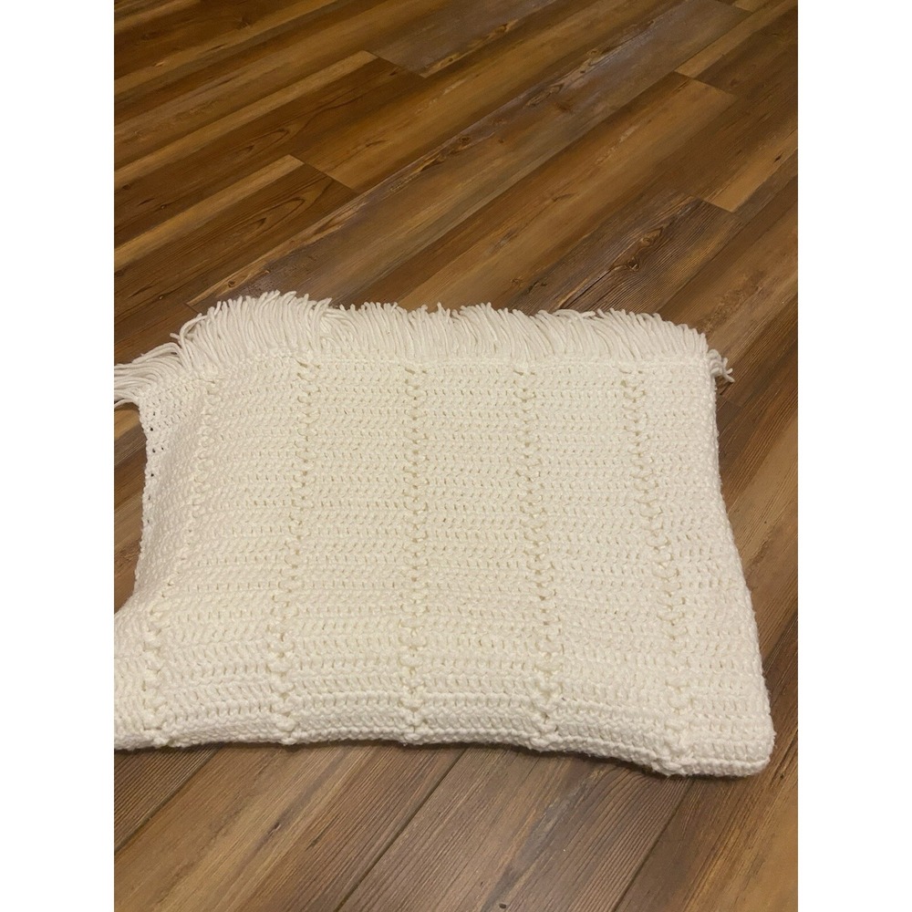 Crochet Knit Afghan Blanket Handmade Throw 38"x66" Cream Granny Cottagecore